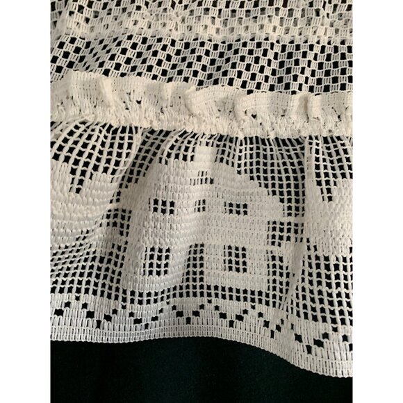 Crochet Lace Window Valance Curtain 1 Pair 12x46" Wide Cream House Heart Design - Picture 3 of 5